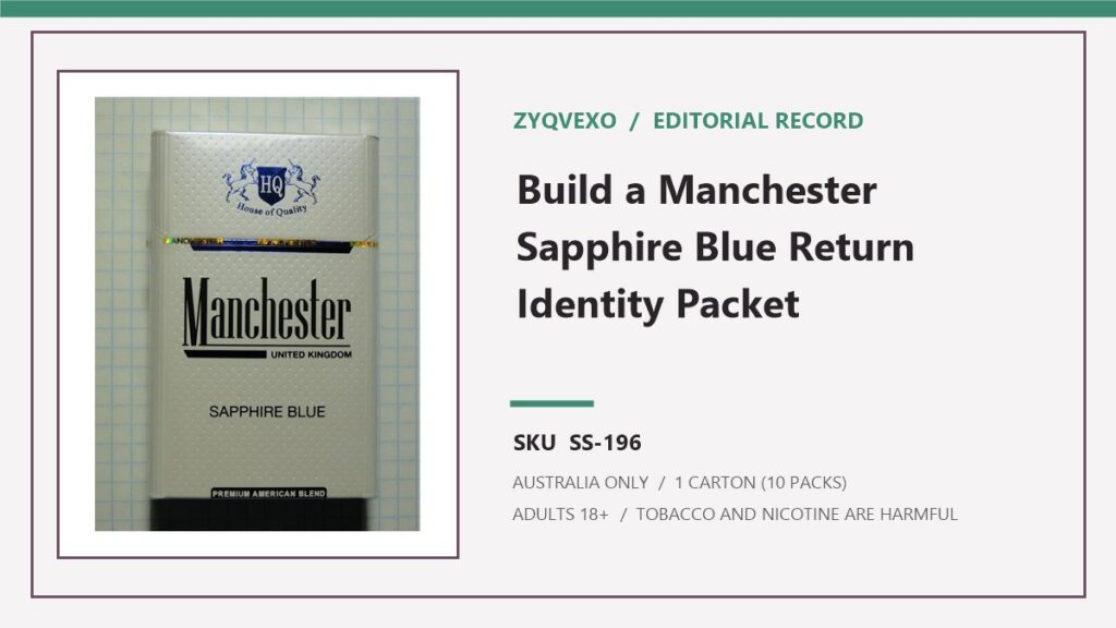 Zyqvexo editorial record for Manchester Sapphire Blue Cigarettes - 1 Carton (10 Packs) and SKU SS-196
