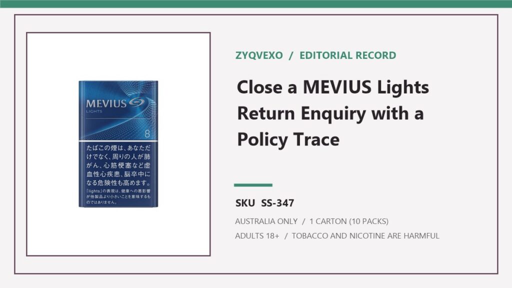 Zyqvexo editorial record for MEVIUS Lights 8mg - 1 Carton (10 Packs) and SKU SS-347